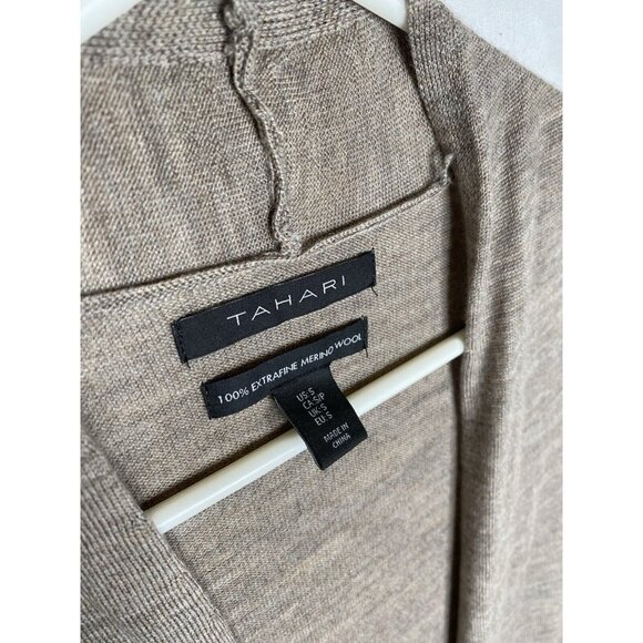 Tahari Women's Taupe 100% Merino Wool Sleeveless Midi Duster Vest Size Small - Picture 3 of 7